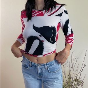 Y2K Black Red White Glamour Top